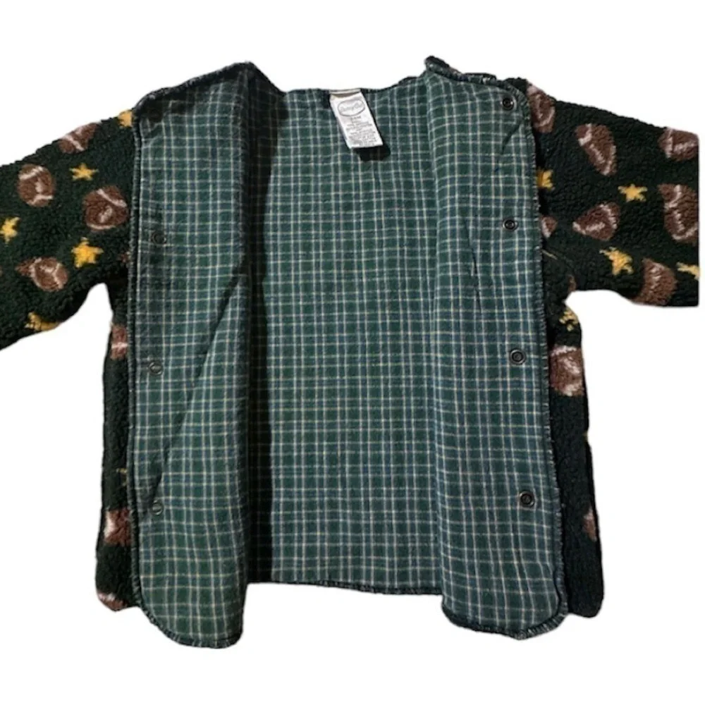 2pc STARTING OUT Green Fleece Football Stars Jacket Hat Plaid Snaps Boy Girl 24M